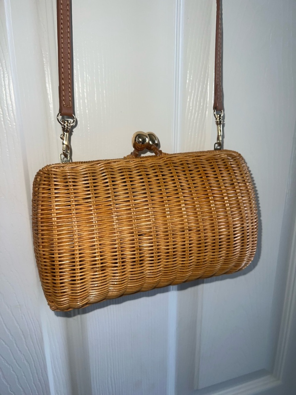 Serpui Woven Rattan Clutch with Removable Strap - Tan